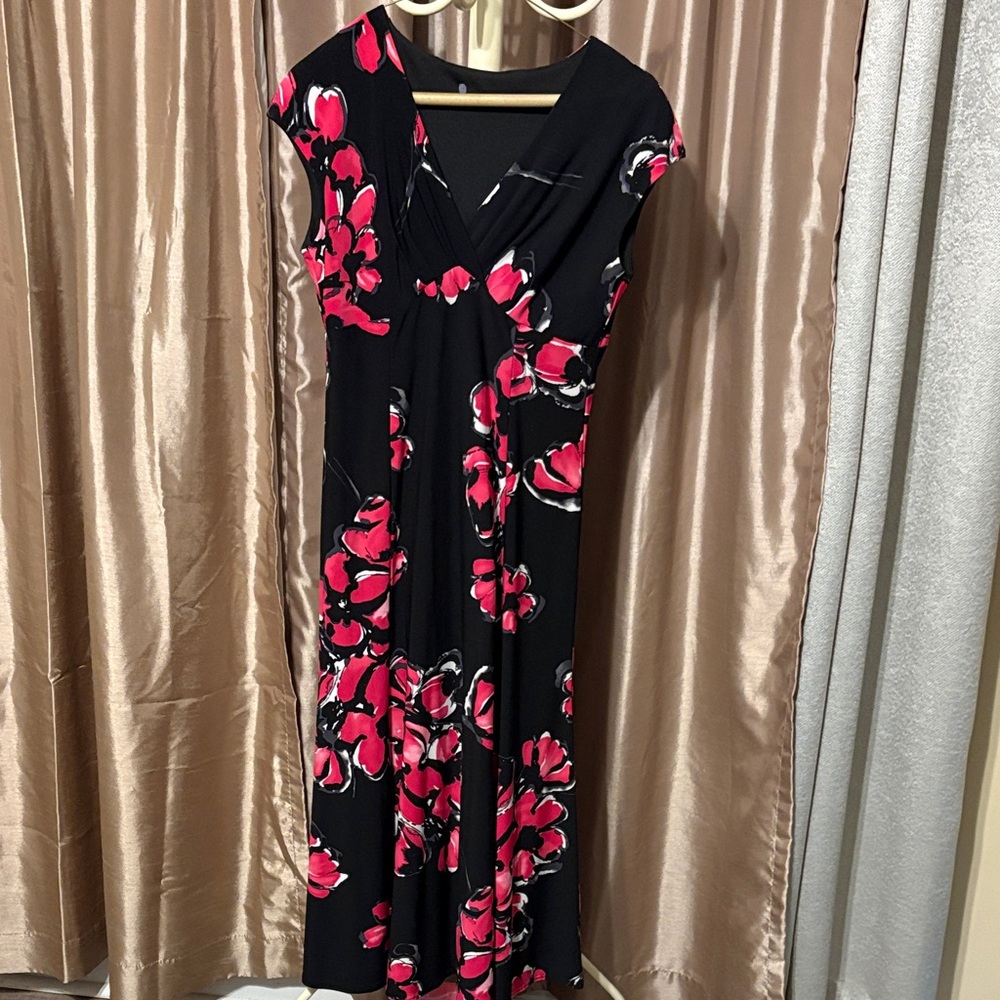 Elegant Black and Pink Floral Dress